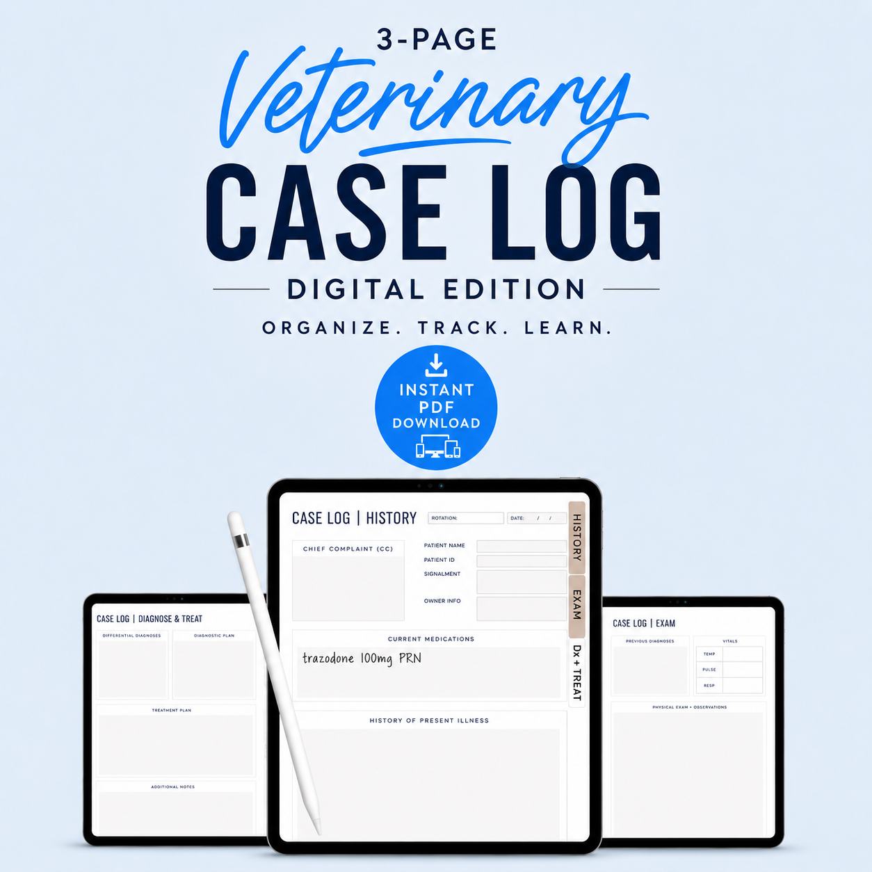 Digital Veterinary Case Log | Instant PDF Template