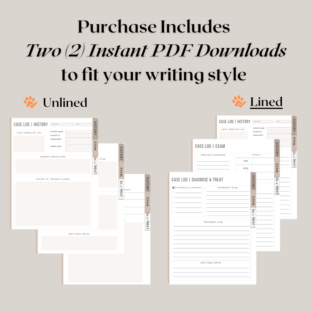 Digital Veterinary Case Log | 2 Instant Veterinary Digital Downloads
