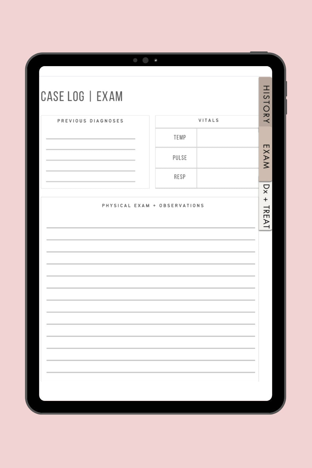 Digital Veterinary Case Log | Exam and Vitals